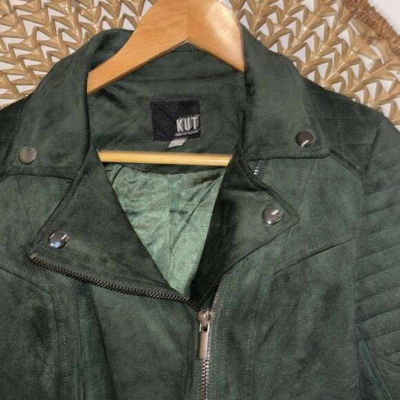 Kut from the Kloth green suede Moto Jacket size small - Picture 3 of 6